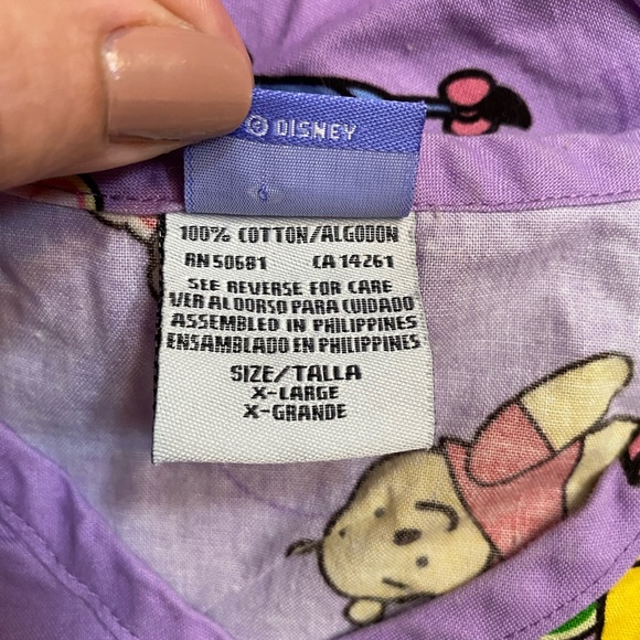 Disney Womens Medical Scrub Top Winnie the Pooh Tigger Eeyore Piglet Purple - Picture 10 of 11